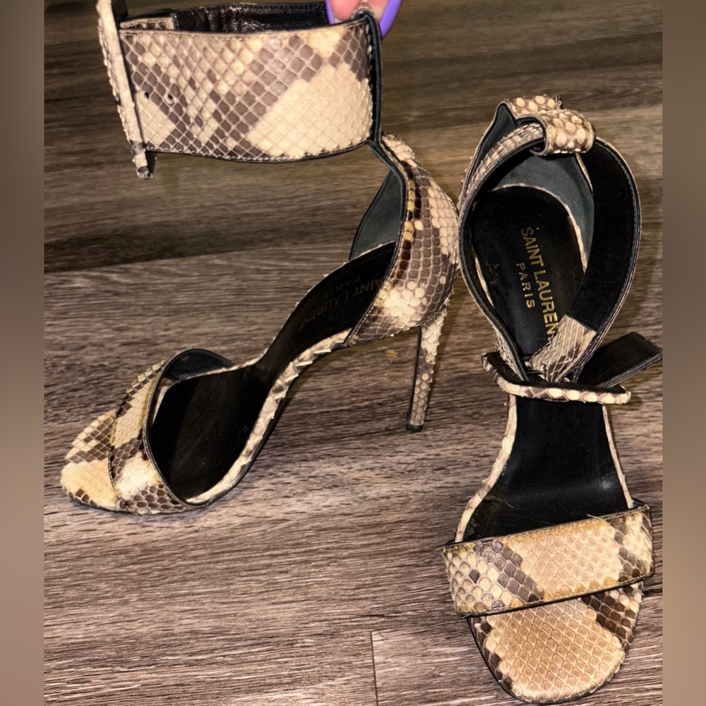 Saint Laurent Jane Python Embossed Sandals Black … - image 5